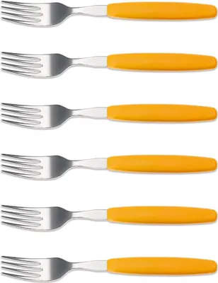 Produktbild von 6er Set Giesser Messer Besteck Gabel Essgabel Steakgabel groß - Gelb