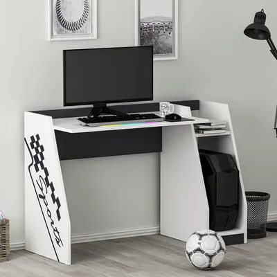 Produktbild von HOMIDEA Roby Schreibtisch Computertisch PC-Tisch mit Stauraum und PC-Turmfach für Kinder- und Jugendzimmer (Weiß/Anthrazit)