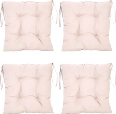Produktbild von Stuhlkissen 4 Set Hellbeige, Sitzkissen 40x40cm mit Bändern Sitzpolster mit Schleifenband Sitzauflage Stuhlauflage Bequeme Weichem für Esszimmer Küche