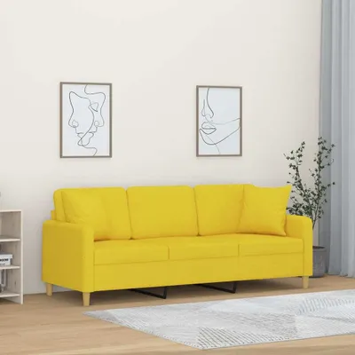 Produktbild von CLORIS 3-Sitzer-Sofa mit Zierkissen Hellgelb 180 cm Stoff, 29,95 kg