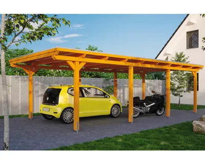Produktbild von Einzelcarport SKAN HOLZ Emsland inkl. EPDM Folie, Pfostenanker 404 x 846 cm eiche hell