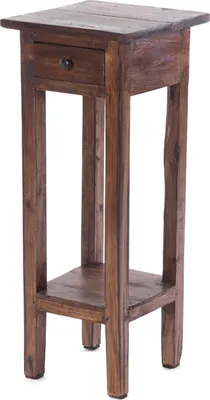 A wooden side table with a drawer and a lower shelf, shown against a white background.