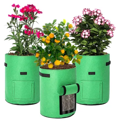 Produktbild von Vigevee 15er Pflanzsack Set 38 L mit Sichtfenster & Tragegriffen, faltbare Pflanztaschen für Gewächshaus, Terrasse & Garten