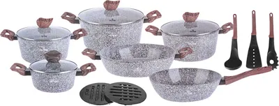 Produktbild von ZILNER Graue Keramik-Marmortöpfe mit Bratpfanne und Wok Set 15-teiliges