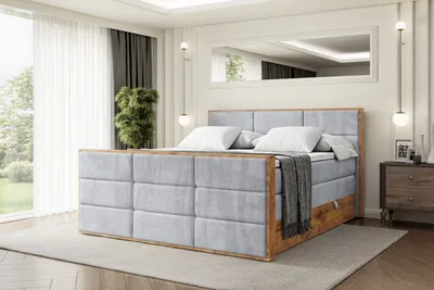 Produktbild von ALTDECOR Boxspringbett mit Matratze und Lattenrost, Topper, Fußteil,Polsterbett mit Bettkasten, Bett mit Stauraum H3- und H4- Matratze, Doppelbett -LOLLI1-Z KING-140x200 - Grau Monolith