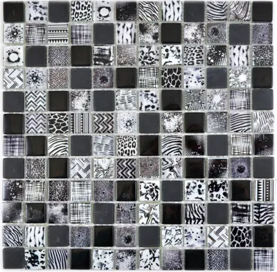 Produktbild von Glasmosaik Mosaikfliese schwarz weiss changierend Wand Fliesenspiegel Küche Dusche Bad MOS74-0322