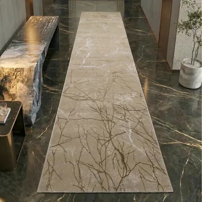 Produktbild von Designer Teppich mit abstraktem glänzenden Ästemuster beige Größe - 80 x 300 cm