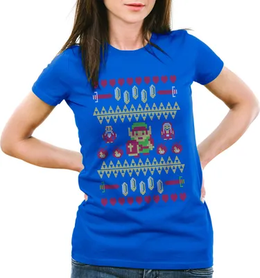 Produktbild von style3 Link Ugly Christmas Sweater Damen T-Shirt strick pulli weihnachten zelda xmas, Farbe:Blau, Größe:2XL