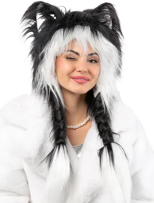 Produktbild von Plüschmütze Katze struppig, schwarz weiß