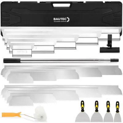 Produktbild von BAUTEC Profi Flächenspachtel-Set 28-tlg. » Wechselblattsystem 20 - 100 cm, 4x Malerspachtel, Teleskopstange, Koffer