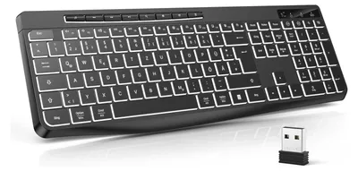Produktbild von Gaming PC- Leise Tastatur QWERTZ Weiß Beleuchtet Ergonomisch Wasserdicht, 2.4Ghz Led Keyboard für Windows/Mac/PS4/Xbox mit Multimedia-Tasten Schwarz
