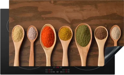 Produktbild von KitchenYeah© Herdabdeckplatte Schöpfkelle - Kräuter - Lebensmittel - Gewürze - Tisch , 91x52cm, Küche Deko, Glaskeramikkochfeld Herdabdeckung, Abdeckplatte fùr Kochfeld