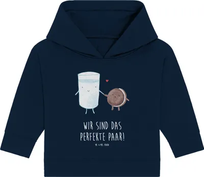 Produktbild von Mr. & Mrs. Panda Organic Baby Hoodie Milch Keks 24. - 36. Monat - French Navy - Geschenk, Kapuzenshirt, Cookie, Kapuzensweatshirt, Kekse, Lustige Sprüche, Milk, Kaffee