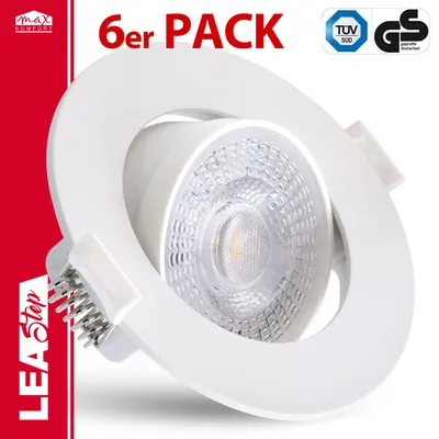 Produktbild von 6er Set LED Einbaustrahler LEA-Step 7W Warmweiß Weiß schwenkbar