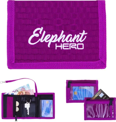 Produktbild von Geldbörse Kinder Portemonnaie Elephant Hero Signature Wallet mit Schlüsselkette und Karabiner Börse Mädchen Schüler Schule Schülerbörse 12998 Wild Berry (Violatt Lila)