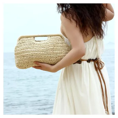 Produktbild von Stroh Clutch Damen Sommer Boho Raffia Handtasche für Hochzeit Party Alltag Arbeit Gewebt Strohtasche für Strand Urlaub