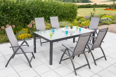 Produktbild von Merxx Gartenmöbelset "Vicenza" 7tlg. mit Semi Ausziehtisch 200/300 x 100 cm - Aluminiumgestell Graphit mit Textilbespannung Diamantbraun