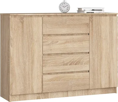 Produktbild von Kommode AKORD K140 Sonoma-Eiche 138 cm 2 Türen 4 Schubladen 4 Ebenen B138 x H99 x T40 cm