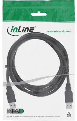 Produktbild von InLine USB 3.2 Gen.1 Kabel, A an A, schwarz, 2m, 2 m, USB A, USB A, USB 3.2 Gen 1 (3.1 Gen 1), Stecker/Stecker, Schwarz
