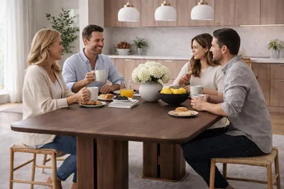 Immagine prodotto di Tavolo da pranzo rettangolare marrone, tavolo da cucina moderno, tavoli in legno robusti