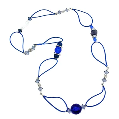 Produktbild von Kette Kunststoffperlen blau transparent silberfarben Vollgummi blau 90cm blau 90 cm