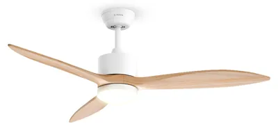 Zdjęcie produktu dla Klarstein SkyBreeze wentylator sufitowy z oświetleniem – LED, pilot zdalnego sterowania i aplikacja, 6 poziomów, 3 skrzydła, cichy, wewnętrzny i zewnętrzny, 132 cm, ściemnialny, kompatybilny z inteligentnym domem, klon