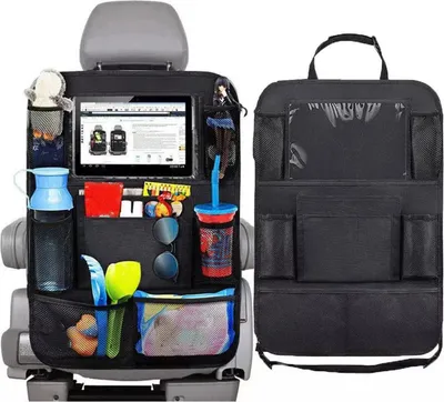 Obrázok produktu pre Organizér na zadné sedadlo auta, organizér do kufra s 10 úložnými vreckami + 1 vrecko na tablet s dotykovou obrazovkou, chránič operadla na hračky, nápoje, vreckovky, občerstvenie, príslušenstvo