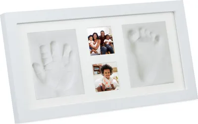 Immagine prodotto di Set per impronte di neonati Relaxdays con cornice, impronta della mano, impronta del piede e 2 foto, impronte del bambino, A x L: 18 x 35 cm, bianco