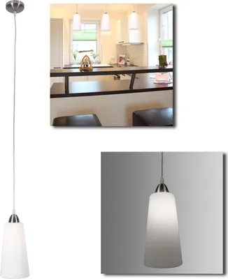 A collage showing a pendant light fixture and a kitchen scene with similar lights.