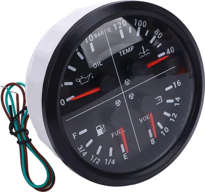 Immagine prodotto di Indicatore livello carburante 4 in 1, pressione olio, temperatura acqua, voltmetro, 3/8 pollici E 1/4 1/2 3/4 F, da 0 a 10 bar, 40 120 ℃, 8 16 V, per camper, yacht, camion, lunetta nera