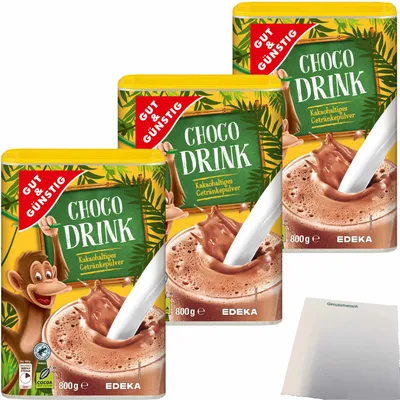 Produktbild von Gut & Günstig Choco Drink Kakaohaltiges Getränkepulver schokoladig im Geschmack 3er Pack (3x800g Packung) + usy Block