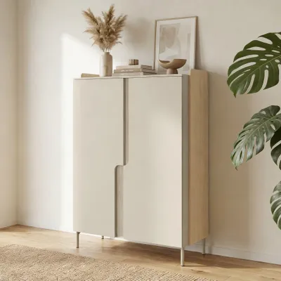 Produktbild von BEAUTYSOFA | Highboard POSITIVO Kommode Macadamia & Eiche Mavelie 103,2 x 160 x 42 cm – Türen mit Tip-On-System