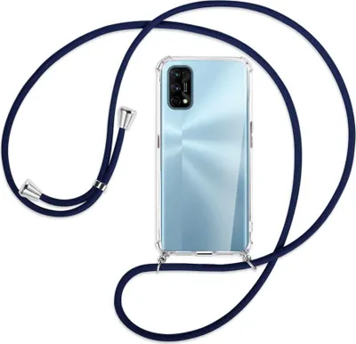 Produktbild von Handykette Backcover-Schutzhülle mit Band (Metall silberfarben) für Realme 7 Pro - dunkelblau