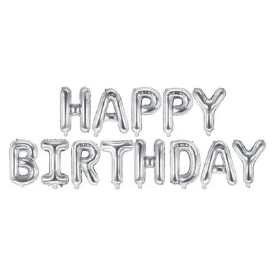 Happy Birthday Ballon Girlande silber mit Buchstaben aus Folie für Geburtstag Deko