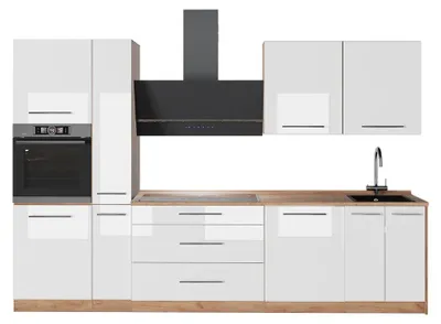 Obrázek produktu pro Kuchyňský kout Vicco Fame-Line Bílá vysoký lesk/Zlatý mocný dub 310 cm, PD Dub, Model 64309