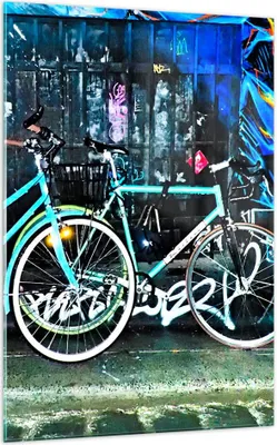 Produktbild von Bilder auf glas - Einteilig - Fahrräder Graffiti Straße Wand - 70x100cm - Glasbilder - Wandbilder - Bilder - Wanddekoration aus Glas - Glas Bilder - Wandbild auf Glas - GPA70x100-2949