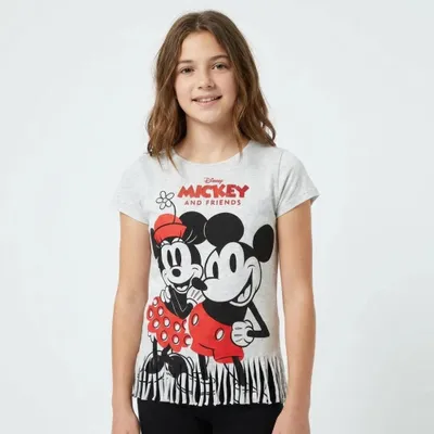 Produktbild von Disney Minnie und Mickey Maus Kinder kurzarm Fransen T-Shirt – Grau / 146