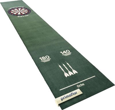 Primaflor Dartteppich Grün - 50x250cm - Dartmatte mit offiziellem Spielabstand zur Dartscheibe - Dart-Teppich als Abwurflinie - Bodenschutzmatte zum Darten