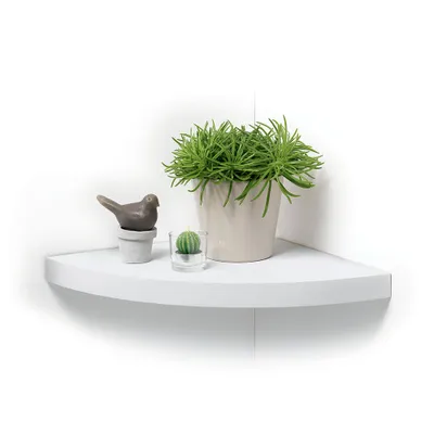 Produktbild von Eckregal aus MDF, weiß, 25 cm breit, 3,4 cm tief, 25 cm hoch, unsichtbare Montage
