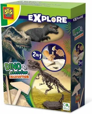 Produktbild von SES Creative Explore 25092 Dino und Skelette ausgraben 2 in 1 - T-rex - Lehrreiches Ausgrabungsspielzeug für Kinder, Dinosaurier, Archäologie, 5 Jahr(e), Mehrfarbig