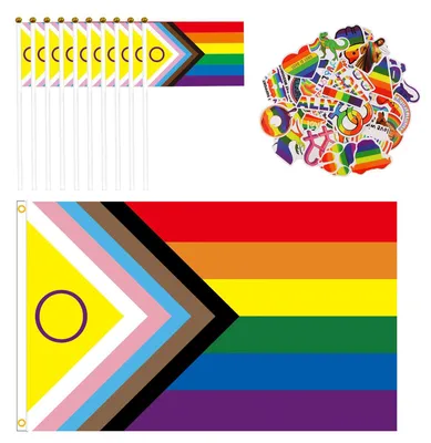 Progress Pride Flaggen-Set 150x90 cm LGBTQ Regenbogenflagge