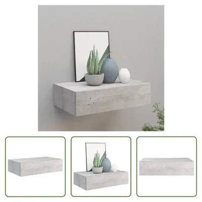 Zdjęcie produktu dla The Living Store Półka ścienna z szufladą betonowa szara 40x23,5x10 cm MDF