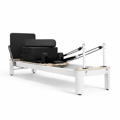 Zdjęcie produktu dla Aluminiowy reformer PH Fitness Pilates z 6 sprężynami, regulowaną listwą na stopy i skrzynką – profesjonalny trening całego ciała do domu i na siłownię – biały