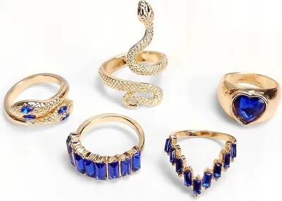 Immagine prodotto di SET DI ANELLI D'ORO RETRO PUNK VINTAGE 5 Pezzi Cuore di Serpente BLU