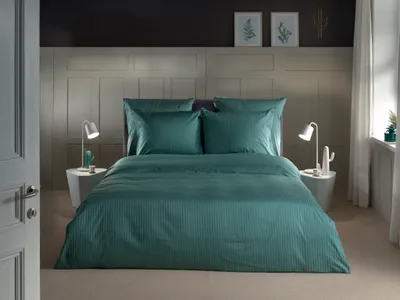 Produktbild von Heckett and Lane Bettwäsche Banda 1 Bettwäsche 200x220cm mit 2 Kopfkissen 60x70cm 100% Baumwolle Mako-Satin Mineral Green