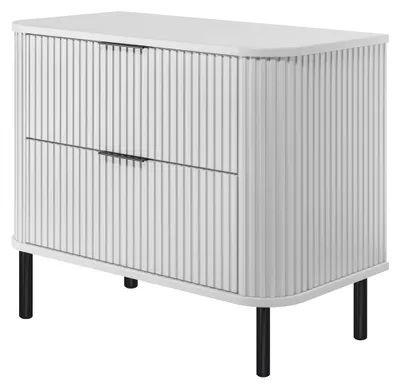 Immagine prodotto di Mobile bagno sospeso con cassetti e gambe in metallo, colore bianco, maniglie nere, gambe nere, dimensioni 80 x 41,5 x 66,7 cm