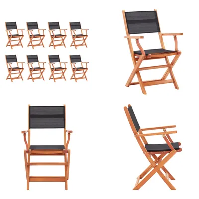 Immagine prodotto di vidaXL Sedie da giardino 8 pz. Pieghevole in legno eucalipto nero e tessuto - Sedia da giardino - Sedie da giardino - Sedia da esterno - Sedia da esterno
