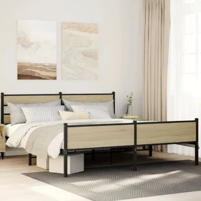 Immagine prodotto di Maison Exclusive - Letto in metallo senza materasso, rovere Sonoma, 193x203 cm