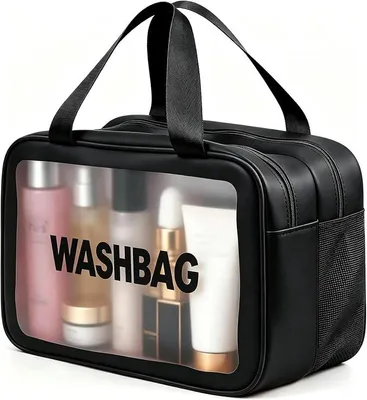 Produktbild von PolkaHome® Wasserfeste Kulturbeutel mit Nass-/Trockentrennung, Große Reise-Toilettas, Schwarz, L