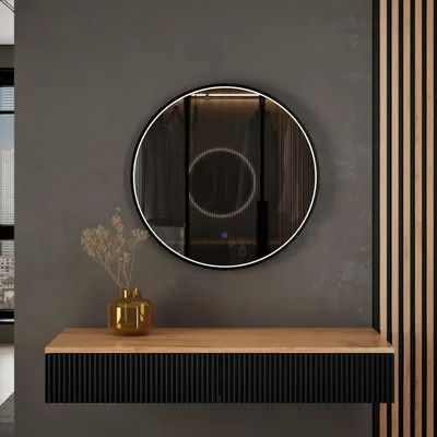 Produktbild von Planetmöbel AMYRA Konsolentisch 100 cm in Gold Eiche / Schwarz mit LED Spiegel VELUNA 60 cm